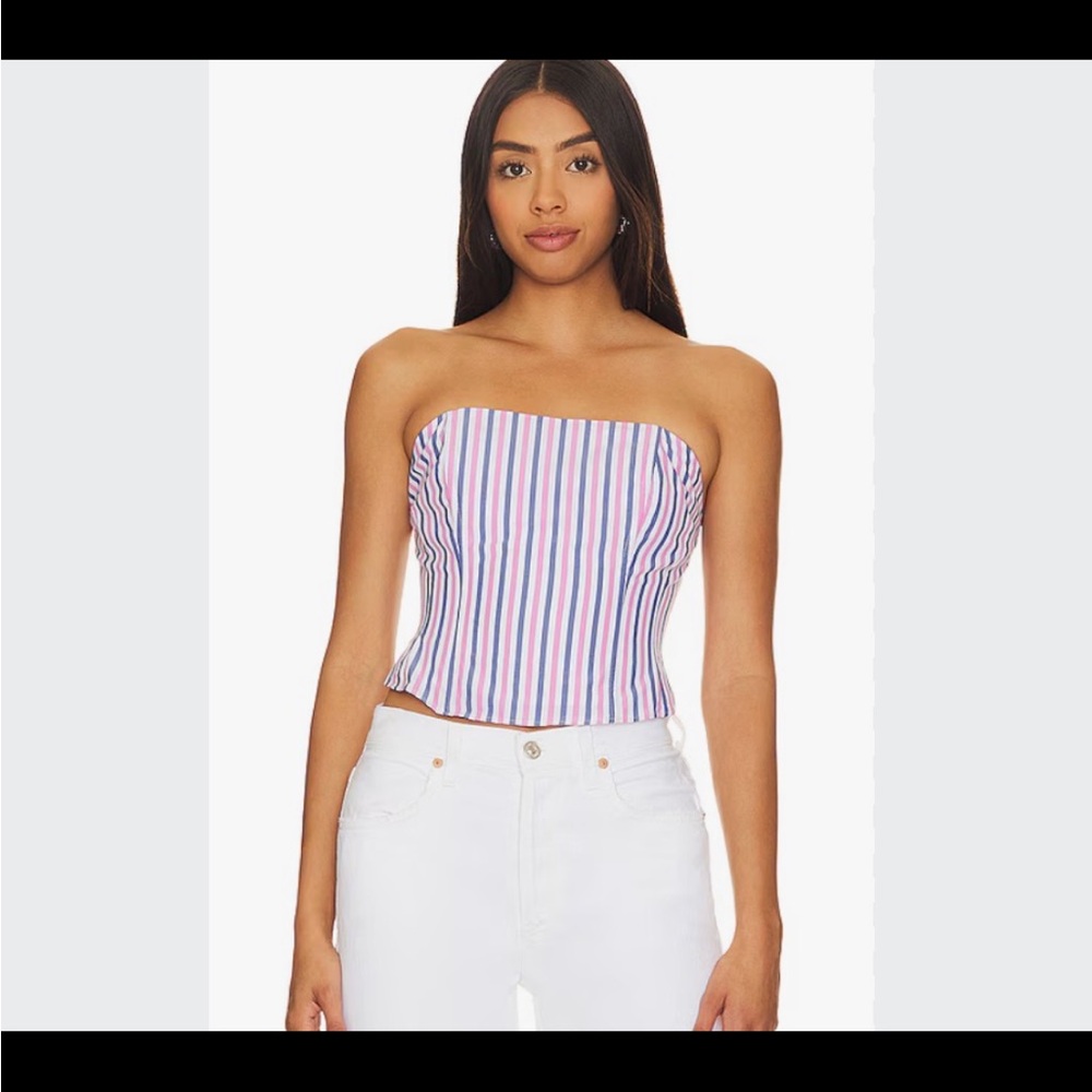 Favorite Daughter Strapless Pink & Blue Striped Tube Top